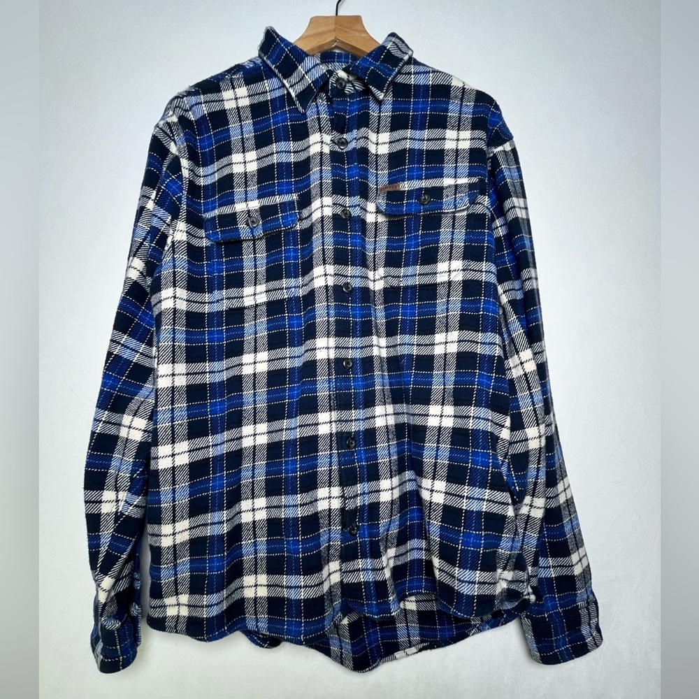 Orvis Jacket Mens Blue Plaid Shacket Heavy Flannel Outdoors Hike Work Sz XL